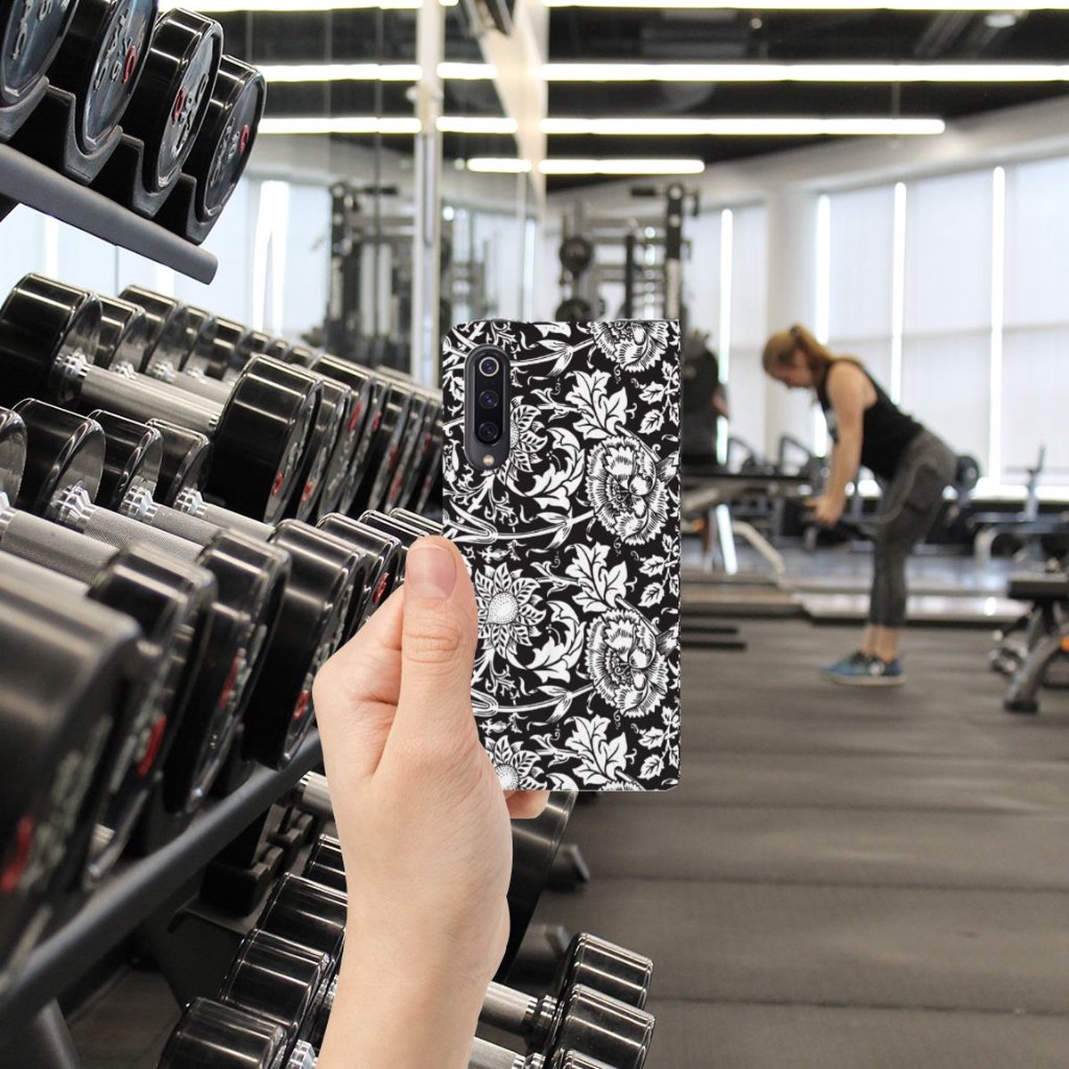 Xiaomi Mi 9 Smart Cover Black Flowers