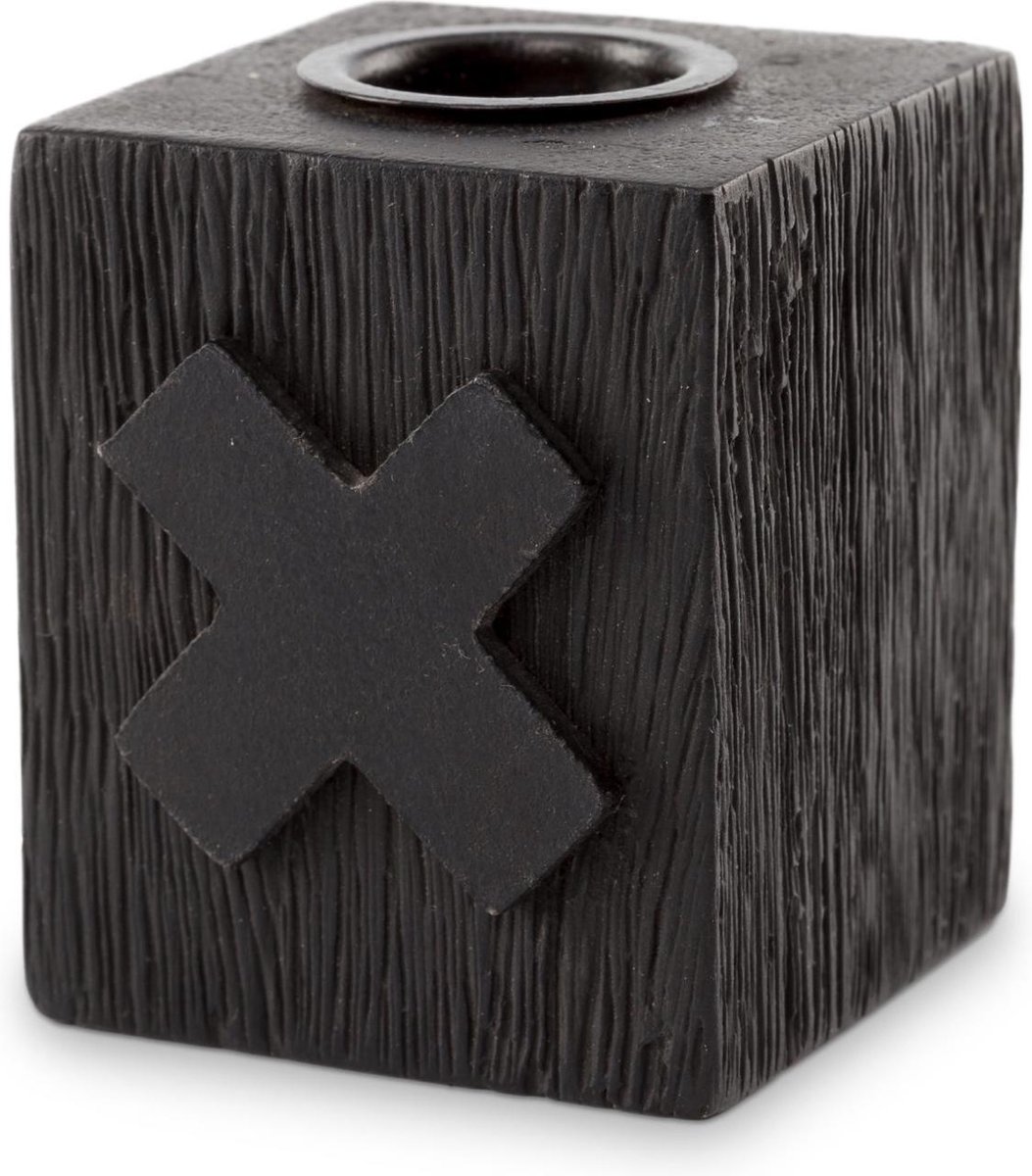 Vtwonen Candle Block Cross Wood Black 5x5x6cm | bol.com