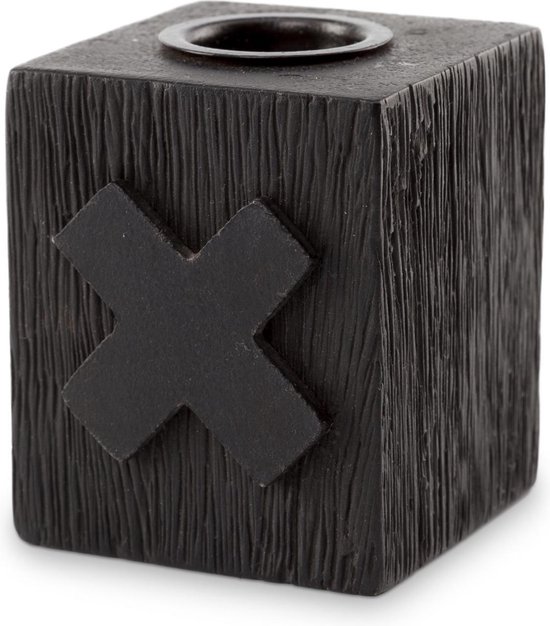 Vtwonen Candle Block Cross Wood Black 5x5x6cm