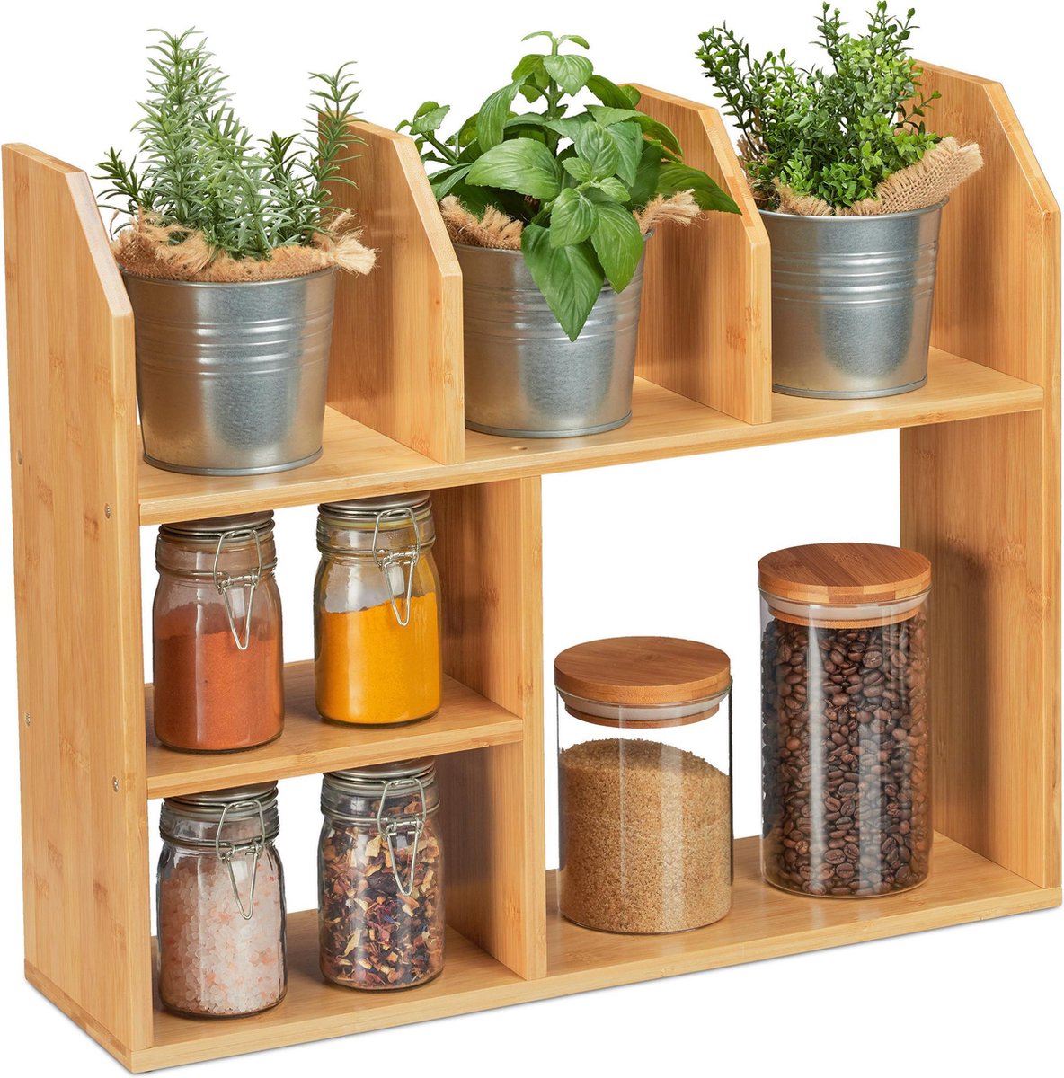 kruidenrek bamboe - 6 vakken - 45,5 x 55 x 16 cm - keukenrek aanrecht - organizer