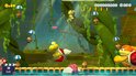 Mario en een gevleugelde Koopa Troopa zweven in een grot met veel gouden munten en Goomba's.