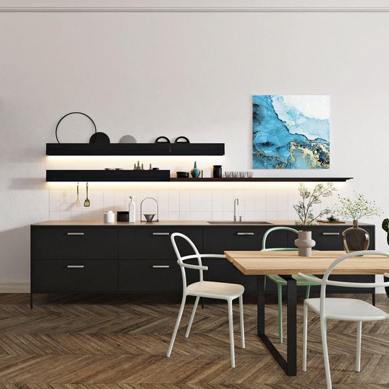 Artaza Canvas Schilderij Abstracte Kunst van Blauwe Marmer met Goud - 50x50 - Foto Op Canvas - Canvas Print