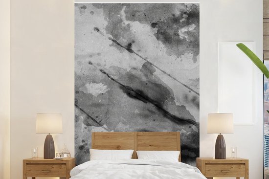 Œuvre abstraite aux tons aquarelle et gris 225x350 cm