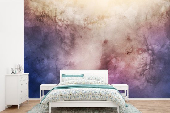 Behang - Fotobehang Waterverf - Bruin - Paars - Oud Roze - Breedte 450 cm x hoogte 300 cm