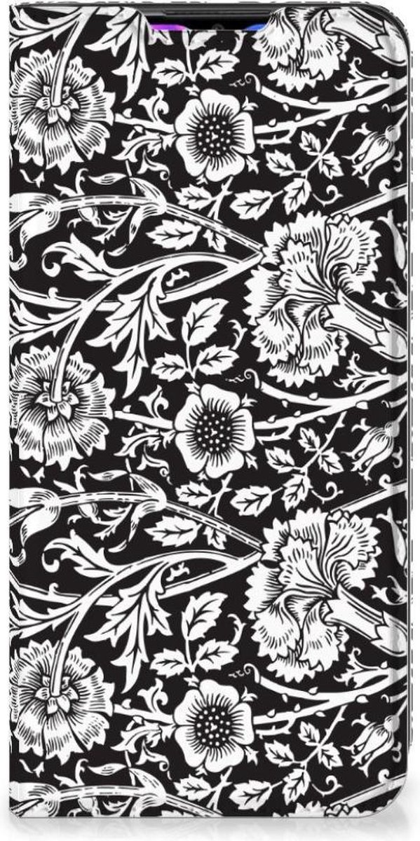 Standcase Hoesje voor Xiaomi Redmi 9 Smart Cover Black Flowers