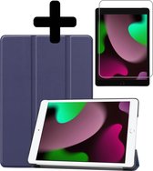 iPad 10.2 2021 Hoes Luxe Hoesje Book Case Met Screenprotector- iPad 10.2 2021 Hoes Cover Met Screenprotector - Donker Blauw