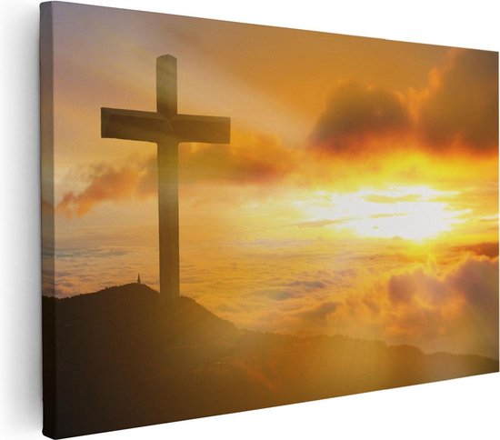 Artaza Canvas Schilderij Kruis van Jezus Christus bij Zonsondergang - 30x20 - Klein - Foto Op Canvas - Canvas Print