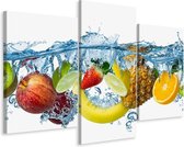 Schilderij - Vers fruit in het water, 3 luik, premium print, wanddecoratie
