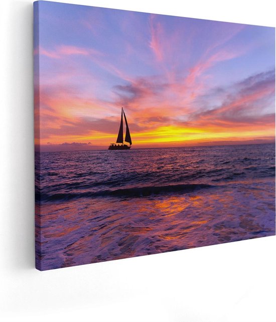 Artaza Canvas Schilderij Zeilboot Silhouet bij Zonsondergang - 50x40 - Foto Op Canvas - Canvas Print