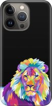 Apple iPhone 13 Pro Telefoonhoesje - Premium Hardcase Hoesje - Dun en stevig plastic - Met Dierenprint - Leeuw - Paars