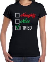 Naughty nice fout Kerst t-shirt - zwart - dames - Kerstkleding / Kerst outfit XS