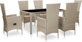 vidaXL 7-delige Tuinset met kussens poly rattan beige