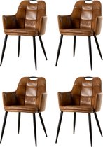 WAYS. – Kunstleren eetkamerstoelen – Cognac – Uniek en modern design – Metalen poten – 4 stuks