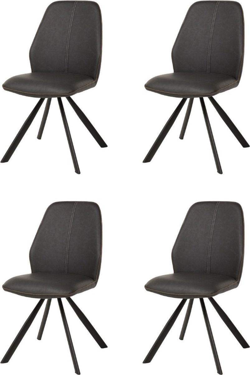 WAYS. – Moderne Kunstleren eetkamerstoelen – Bruin – Stevige houten vierpoot – 4 stuks