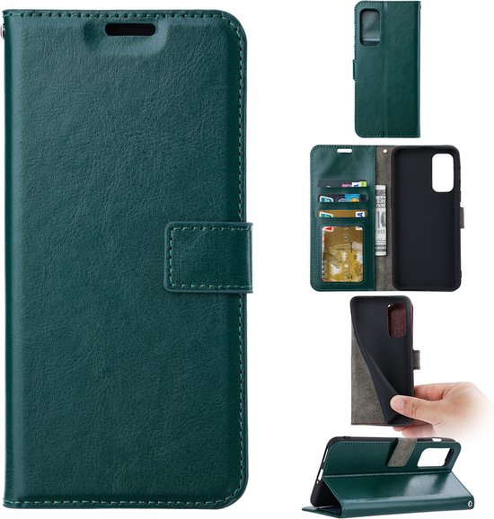 Oppo Reno5 Z - Bookcase Green - étui portefeuille avec 1 protection d'écran en Glas
