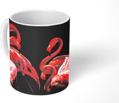 Mok - Koffiemok - Flamingo's - Vogels - Veren - Zwart - Mokken - 350 ML - Beker - Koffiemokken - Theemok