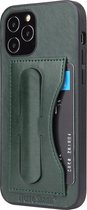 Mobiq Leather Click Stand Case iPhone 12 | iPhone 12 Pro 6.1 inch | Backcover met standaard | Leder look bekleding | Schokbestendig - Groen | Groen