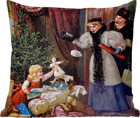 Sierkussens - Kussentjes Woonkamer - 60x60 cm - Retro Kerst Portret - Kerstmis - Kerstversiering - Kerstdecoratie voor binnen - Woonkamer