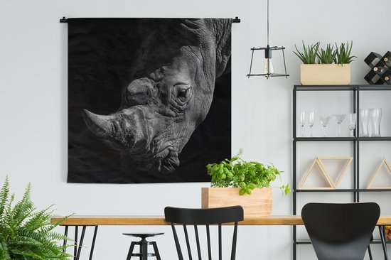 Tapisserie - Toile murale - Rhinocéros - Animal sauvage - Portrait - 120x120 cm - Tapisserie