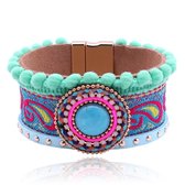 Multicolor met blauw leren Ibiza stijl dames armband met turkoois