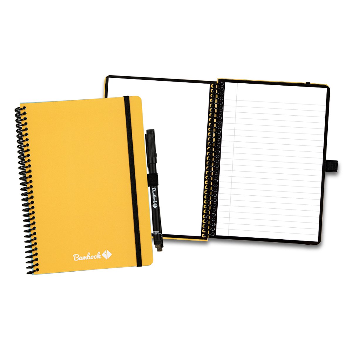 Bambook Colourful uitwisbaar notitieboek - Geel - A5 - Pagina's: Blanco & Gelinieerd - Duurzaam, herbruikbaar whiteboard schrift - Met 1 gratis stift