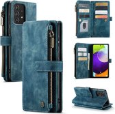 CaseMe - Étui pour téléphone compatible avec Samsung Galaxy A52 - Étui portefeuille avec fermeture à glissière - Fermeture magnétique - Blauw