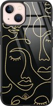 iPhone 13 hoesje glass - Abstract faces | Apple iPhone 13  case | Hardcase backcover zwart