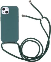 Hoesje met Koord Geschikt voor de Apple iPhone 13 Mini | Back Cover met Ketting | Flexibel TPU | Ideaal voor Festival / Vakantie | Groen