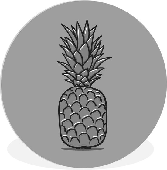 WallCircle - Wandcirkel ⌀ 30 - Illustratie van een ananas voor een lichtblauwe achtergrond - zwart wit - Ronde schilderijen woonkamer - Wandbord rond - Muurdecoratie cirkel - Kamer decoratie binnen - Wanddecoratie muurcirkel - Woonaccessoires