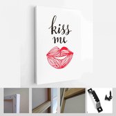 Onlinecanvas - Schilderij - Happy Valentines Day Kaarten. Handgetekende Romantische Belettering Art Verticaal - Multicolor - 115 X 75 Cm
