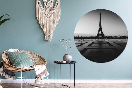 WallCircle - Cercle mural - Cercle mural - Coucher de soleil à Paris - noir et blanc - Aluminium - Dibond - ⌀ 120 cm - Intérieur et Extérieur XXL