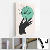 Abstracte postercollectie met hand met bloemen, insecten, reptielen: insect, slang. Set hedendaagse scandinavische afdruksjablonen - Modern Art Canvas - Verticaal - 1811567389