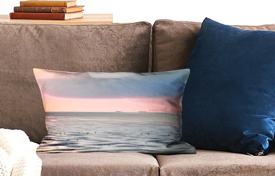 Sierkussen Mer des Wadden pour l'intérieur - La mer des Wadden calme au coucher du soleil - 50x30 cm - Coussin intérieur rectangulaire en coton