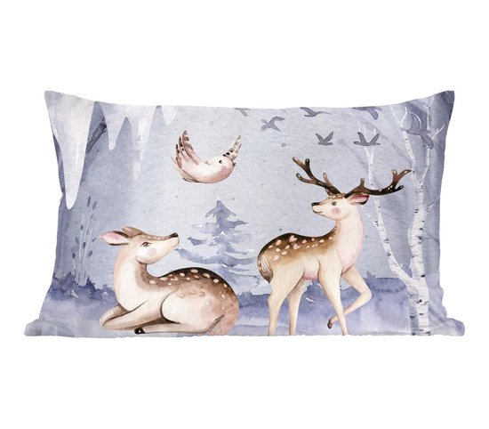 Sierkussens - Kussentjes Woonkamer - 50x30 cm - Winter - Hert - Vogel - Sneeuw - Kerstversiering - Kerstdecoratie voor binnen - Woonkamer