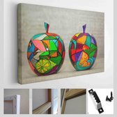 Onlinecanvas - Schilderij - Decoratieve Heldere En Kleurrijke Fruitappels Grijze Abstracte Achtergrond Art Horizontaal - Multicolor - 50 X 40 Cm