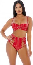 Strings Attached Vinyl Lingerie Set - Red