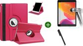 Hoes geschikt voor iPad 2021/2020/2019 (10.2 inch) draaibaar + screenprotector - tempered glass + stylus pen - Pink