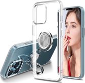 iPhone 13 hoesje Transparant Luxe Backcover - hoesje iPhone 13 - iPhone 13 case met Metalen Ring houder - Transparant