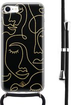 iPhone 8/7 hoesje met koord - Abstract faces | Apple iPhone 8 crossbody case | Zwart, Transparant | Geometrisch patroon