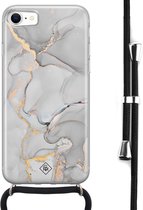 iPhone SE 2020 hoesje met koord - Marmer grijs | Apple iPhone SE (2020) crossbody case | Zwart, Transparant | Marmer