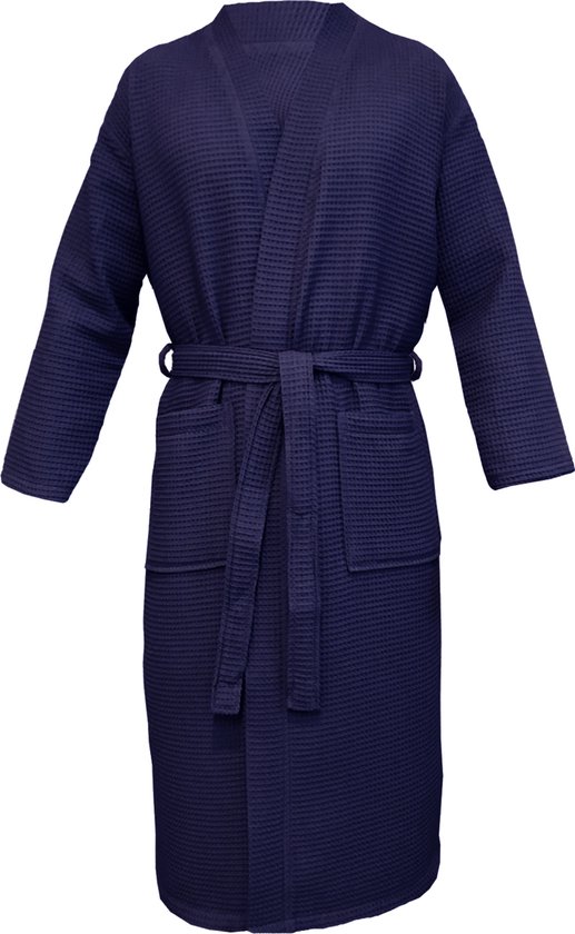 HOMELEVEL Piqué Badjas Reizen Badjas 100% katoen voor vrouwen en mannen aankleden toga Kimono Saunarobe Reizen aankleden toga Piquee Wafel Piqué Vrouwen Mannen Blauw Maat 3XL