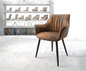 Gestoffeerde-stoel Keila-Flex met armleuning 4-poot conisch zwart bruin vintage