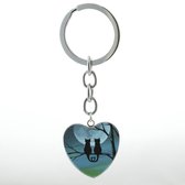 GoedeDoelen.Shop | Sleutelhanger heart Two Cats Blue | Tashanger | Katten Sleutelhanger | Poezen Sleutelhanger | Cadeautje