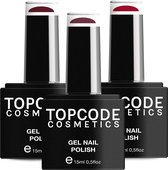 Gellak van TOPCODE Cosmetics - 3 pack gel nagellak - Rood set 4 - 3 x 15 ml flesjes - Persian Red + Moon Red + Redwood
