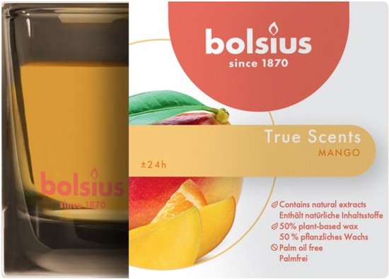 6 stuks Bolsius geurglas mango geurkaarsen 63/90 (24 uur) True Scents