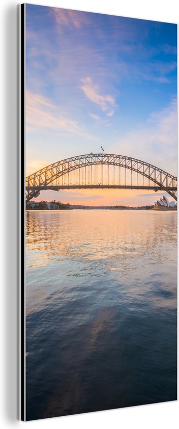 Wanddecoratie Metaal - Aluminium Schilderij Industrieel - Sydney Harbour Bridge in de avond in Australië - 20x40 cm - Dibond - Foto op aluminium - Industriële muurdecoratie - Voor de woonkamer/slaapkamer