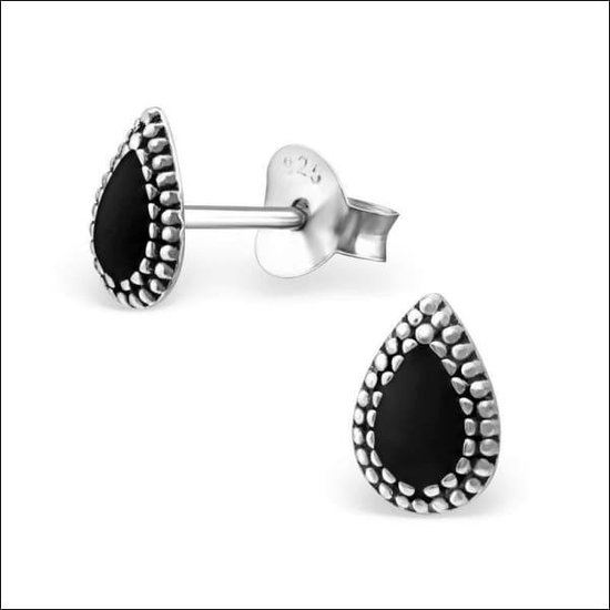 Aramat jewels ® - Zilveren oorbellen druppel 925 zilver geoxideerd zwart 4mm x 7mm