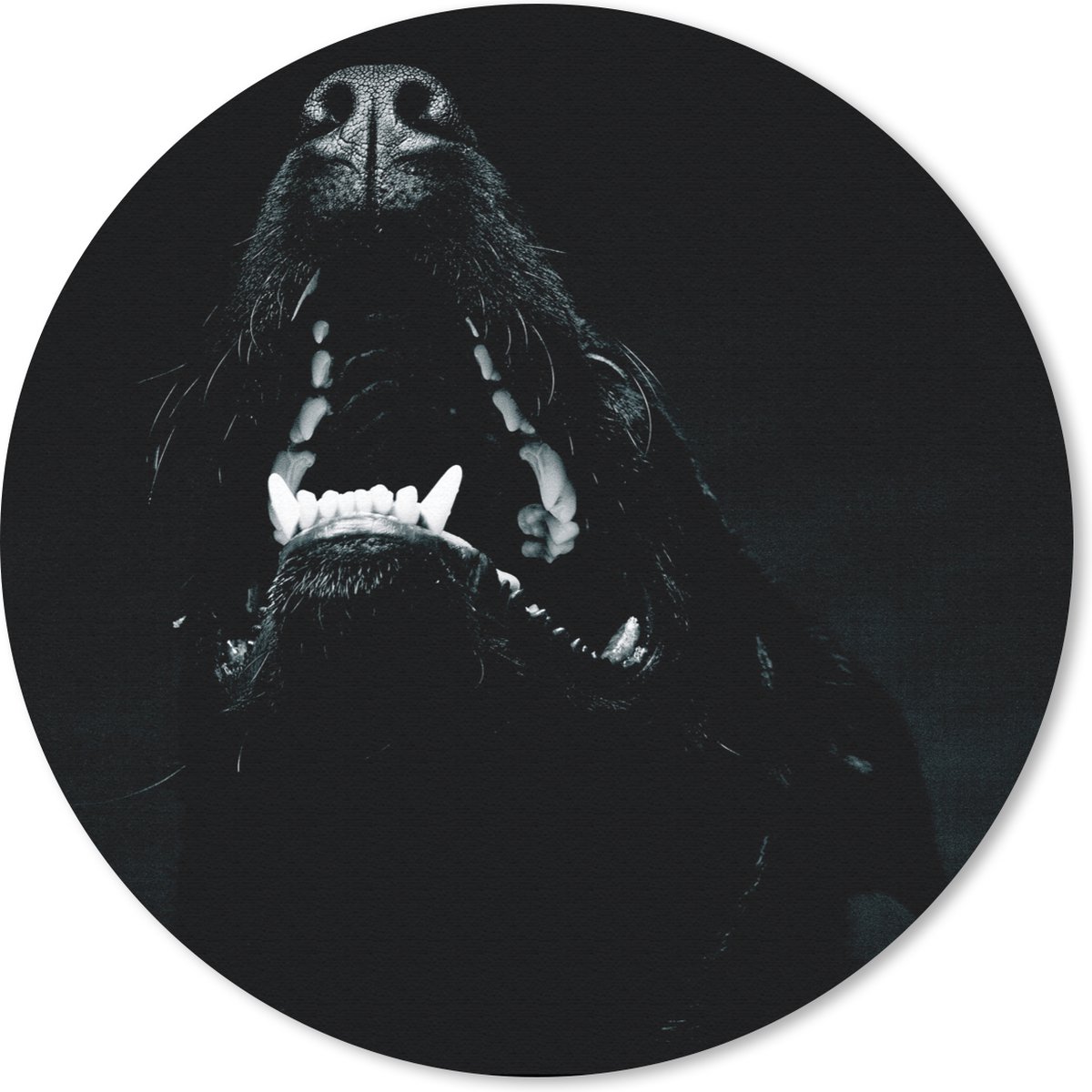Muismat rond 50x50 cm - Mousepad Dierenprofiel hond met open bek in zwart-wit - Ronde muismatten