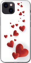 Geschikt voor iPhone 13 mini hoesje - Een illustratie van een pad van hartjes - Siliconen Telefoonhoesje