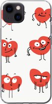 Geschikt voor iPhone 13 hoesje - Een illustratie van negen hartjes met emoties - Siliconen Telefoonhoesje